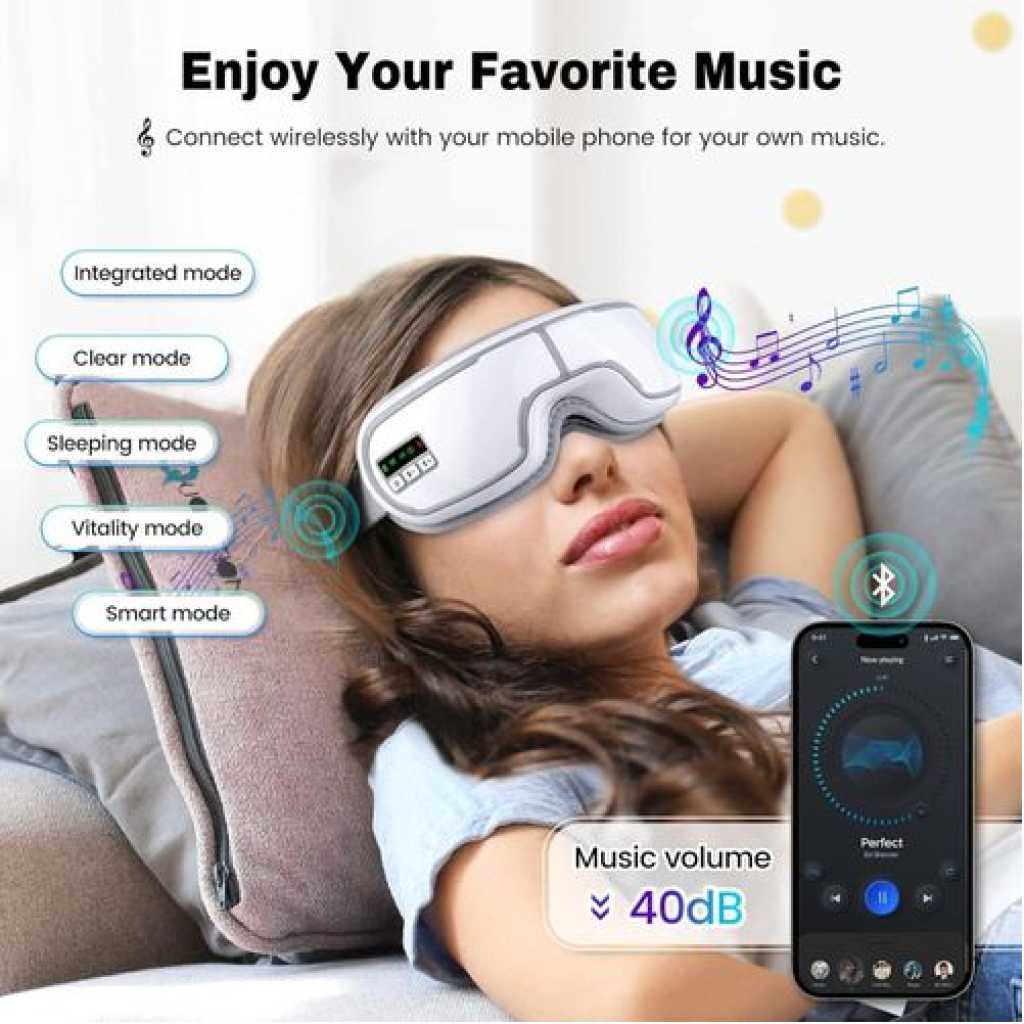 Mulit Modes Intelligent Air Pressure Vibration Wireless Music Eye Massager with Heat,FSA/HSA Eligible Eye Mask,Compression Massage,Eye Massager for Migraine Relief,Reduces Dark Circles, Eye Strain & Improve Sleep, Ideal Gift