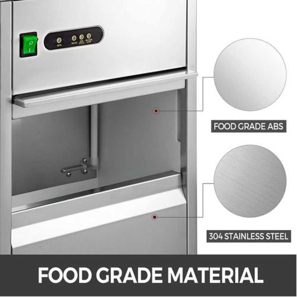 Commercial Snow Flake Ice Machine Flake Ice Maker Storage, Food Grade Stainless Steel Automatic Freestanding Counter Top Flake Ice Maker Machine with Water Filter, Scoop