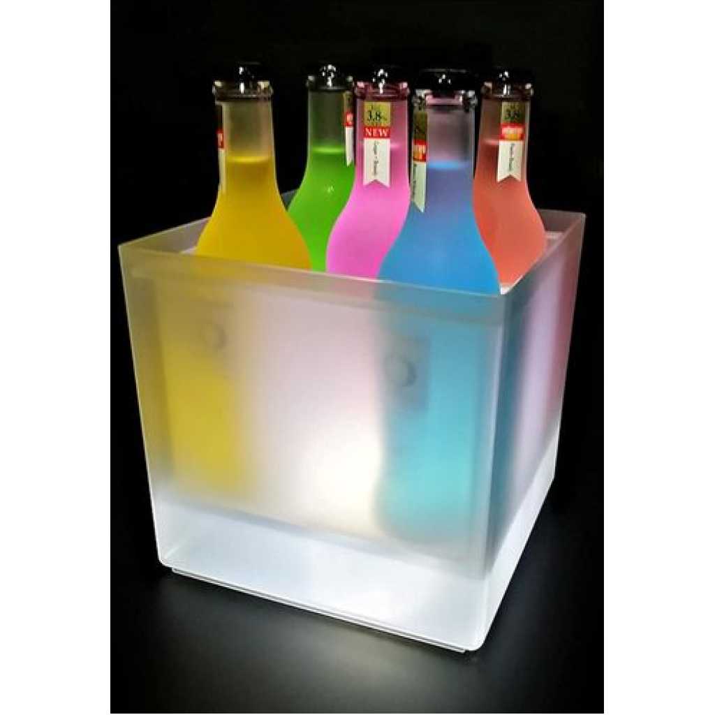 SMETA LED Ice Bucket Color Changing LED Cooler Bucket Double Layer Square Storage Cube Beer Ice Buckets, Portable Champagne Wine Drinks Cocktail Bucket for KTV Parties Bar Home Wedding