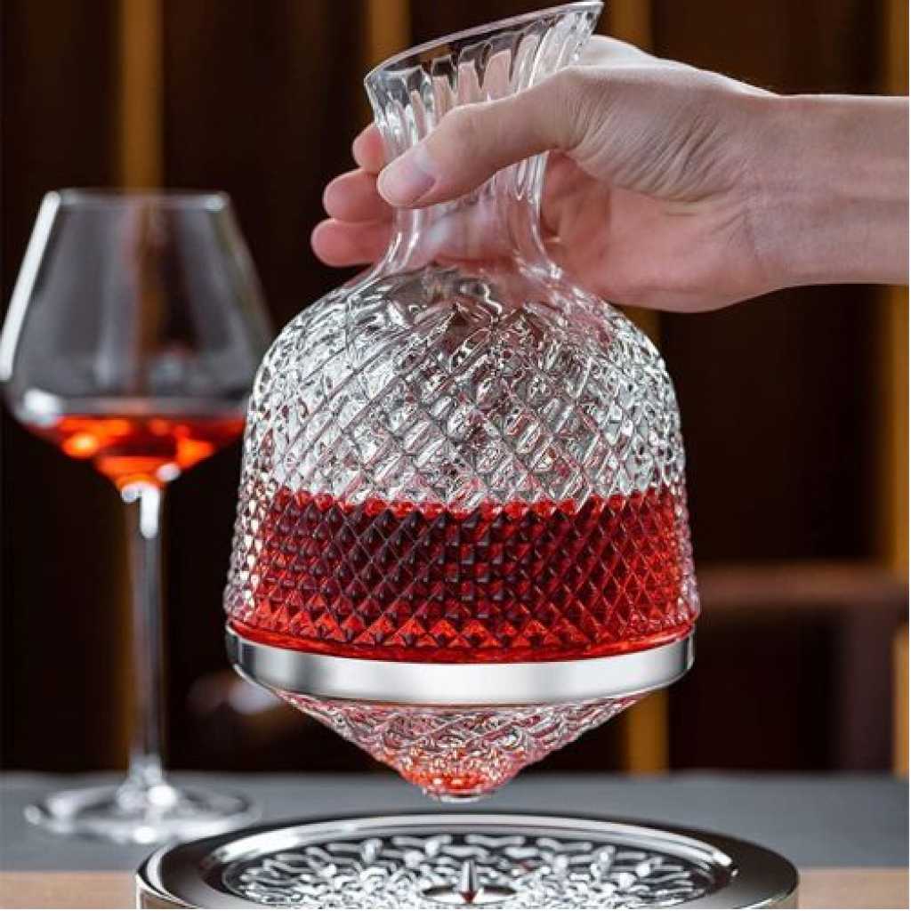 Spinning Decanter for Whisky, Wine, 1500ML Crystal Glass Wine Decanter Set for Wedding Gifts Wine Lovers