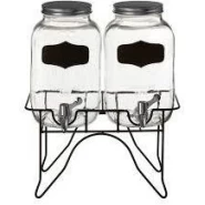 Glass Beverage Drink Twin 2 Dispensers with Stand & Spigot Retro Outdoor Wedding 1 Gallon Capacity Each Cold Drinks Lemonade Juices