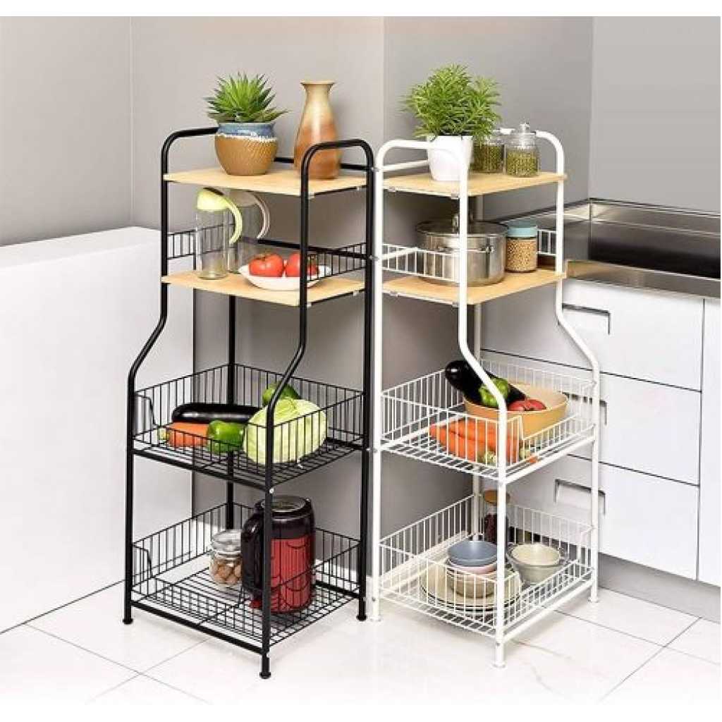 1 Piece Of 4-Tiers Kitchen Microwave Stand Storage Trolley Workstation Shelf/Tool Storage Shelf Microwave Rack/Multi-Function Kitchen Floor-Standing Rack/Baker Rack Kitchen Trolley/Space-saving Black