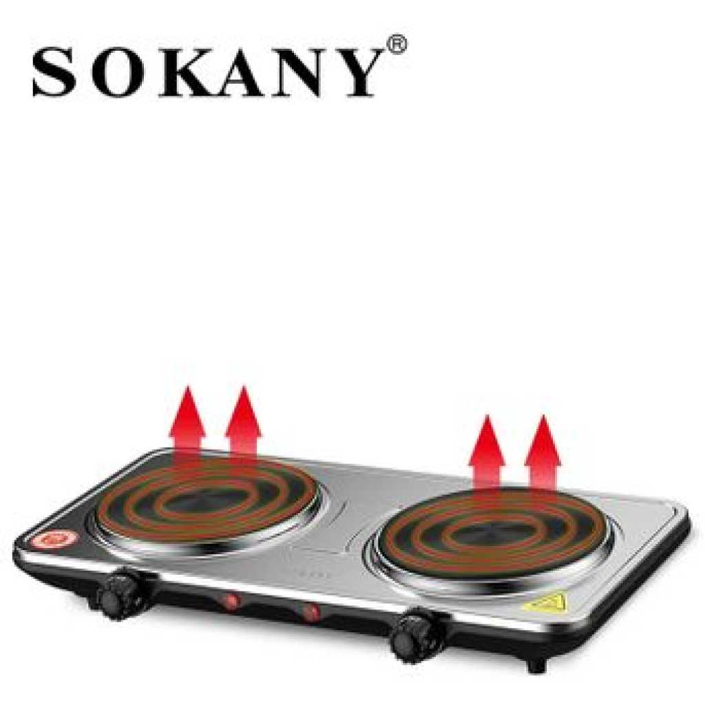 Sokany 2 Burners Solid Electric Cooktop Stove-Silver/Black