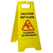 Non-Slip A-Frame Caution Sign Board Wet Floor And Work in Progress - Yellow