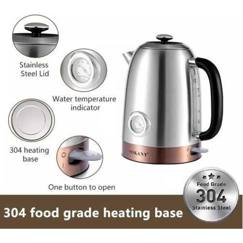 Sokany Electric Kettle For Boiling Water Fast With Temperature Level Indicator-Silver