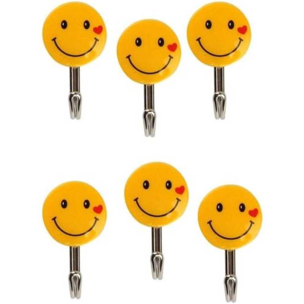 Self Adhesive Smiley Wall Steel Hooks Strong Wall Sticker Holder Door Hanger Hook (Pack of 10)