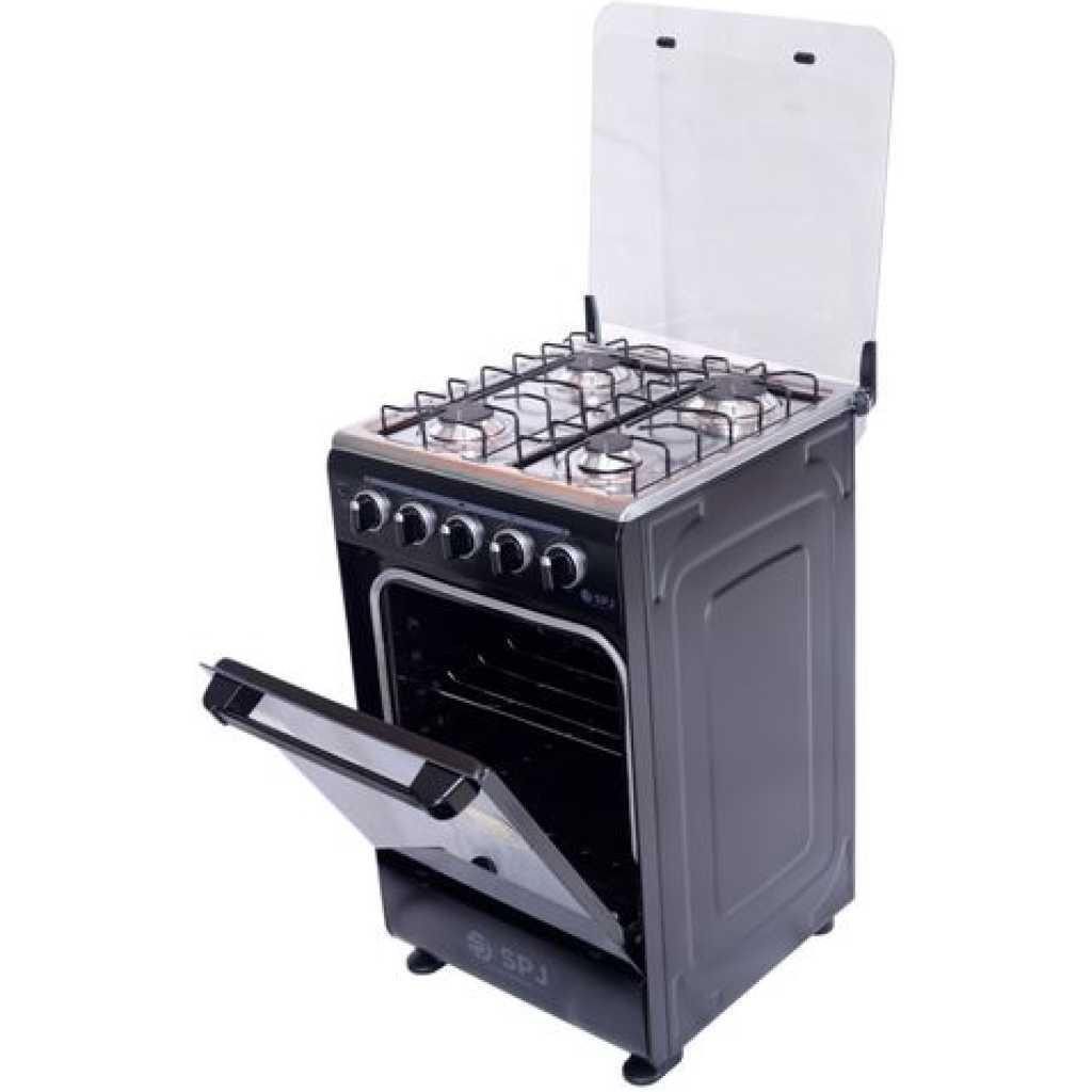 SPJ Full Gas Cooker 50x50cm, 4-Gas Burners, Auto Ignition, Oven and Grill - Black