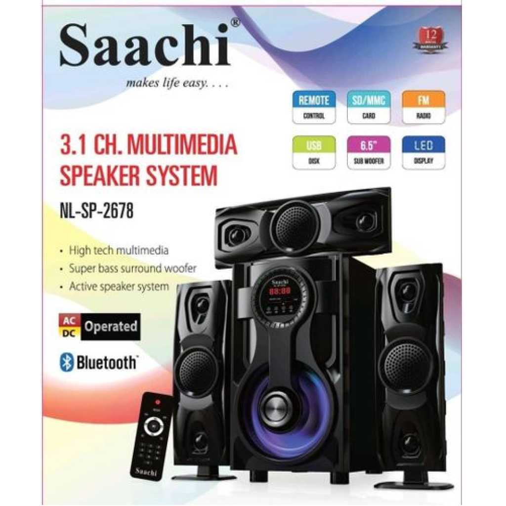 Saachi 3.1CH 10000watts AC/DC FM/BT/USB Sub Woofer System, Multi-Speaker Home Theatre System - Black