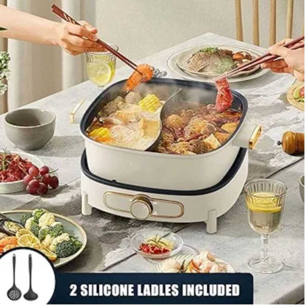 Boma Hot Pot Electric with Divider, 5L Double-Flavor Electric Shabu Shabu Pot, Removable Non-Stick Dual Sided Electric Cooker, 3" Depth Divided Pot with Multi-Power Contro