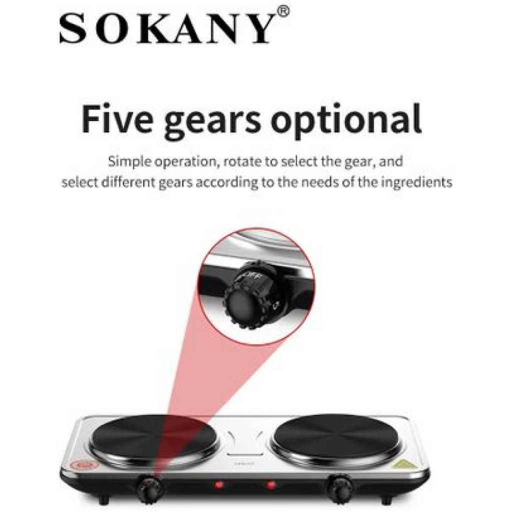 Sokany 2 Burners Solid Electric Cooktop Stove-Silver/Black