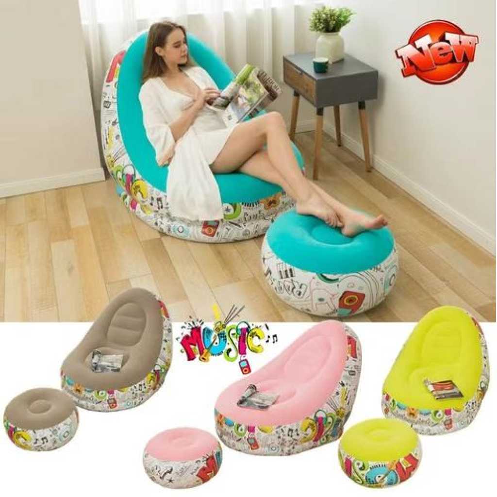 Lazy Sofa, Inflatable Sofa, Family Inflatable Lounge Chair, Graffiti Pattern Flocking Sofa, with Inflatable Foot Cushion, Suitable for Home Rest or Office Rest, Outdoor Folding Sofa Chair