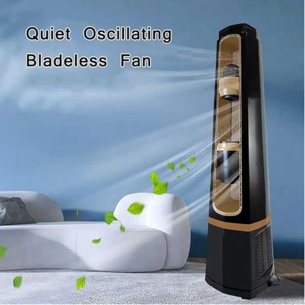 Boma 5 In 1 Bladeless Fan with Remote Control Floor Humidifying Aromatherapy Anti-Gravity Water Drop Tower Fan Air Cooling