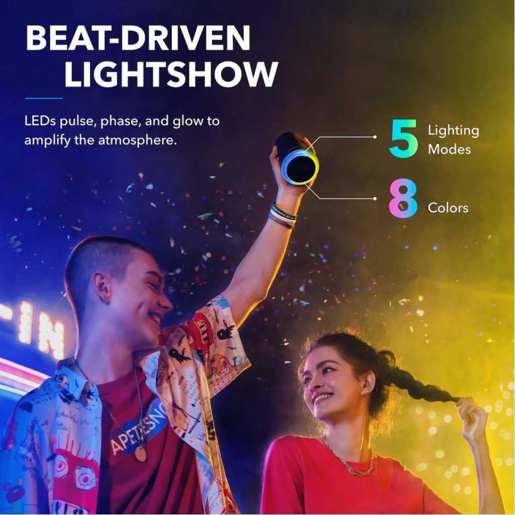 Soundcore by Anker Upgraded Flare Mini Bluetooth Speaker, Outdoor Bluetooth Speaker, IPX7 Waterproof for Outdoor Parties, LED Light Show with 360° Sound and BassUp™ Technology, App