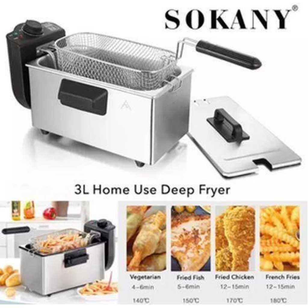 Sokany 3.5 Liters Electric Deep Fryer That Fries Food Fast-Silver