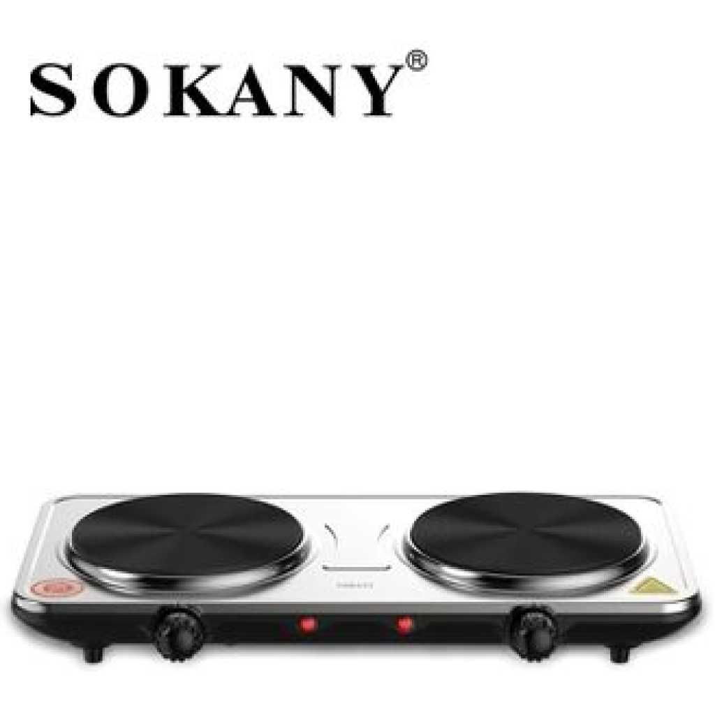 Sokany 2 Burners Solid Electric Cooktop Stove-Silver/Black