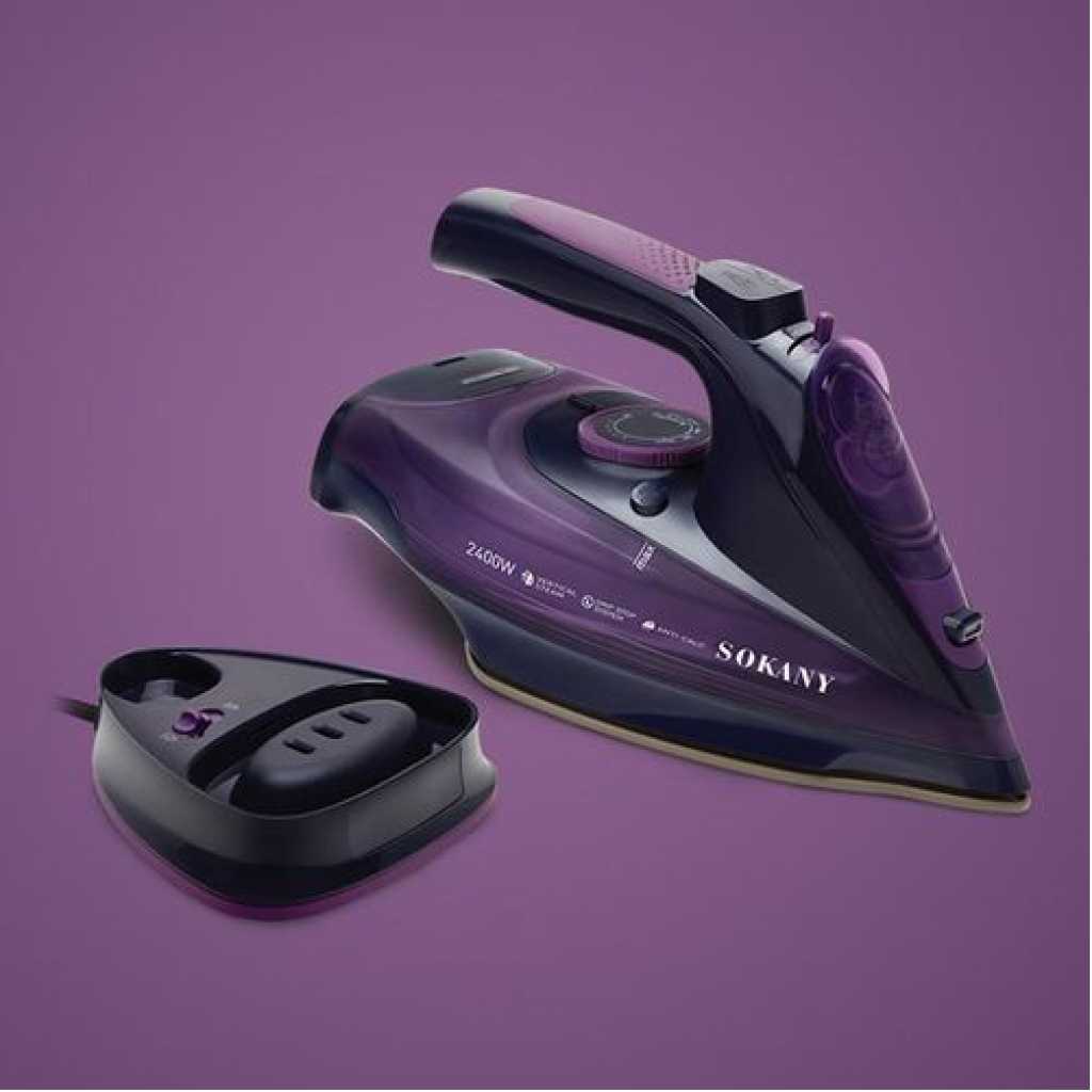 Sokany Powerful 2 In 1 Steam Iron Cord/Cordless For Removing Wrinkles In All Fabrics-Multicolour
