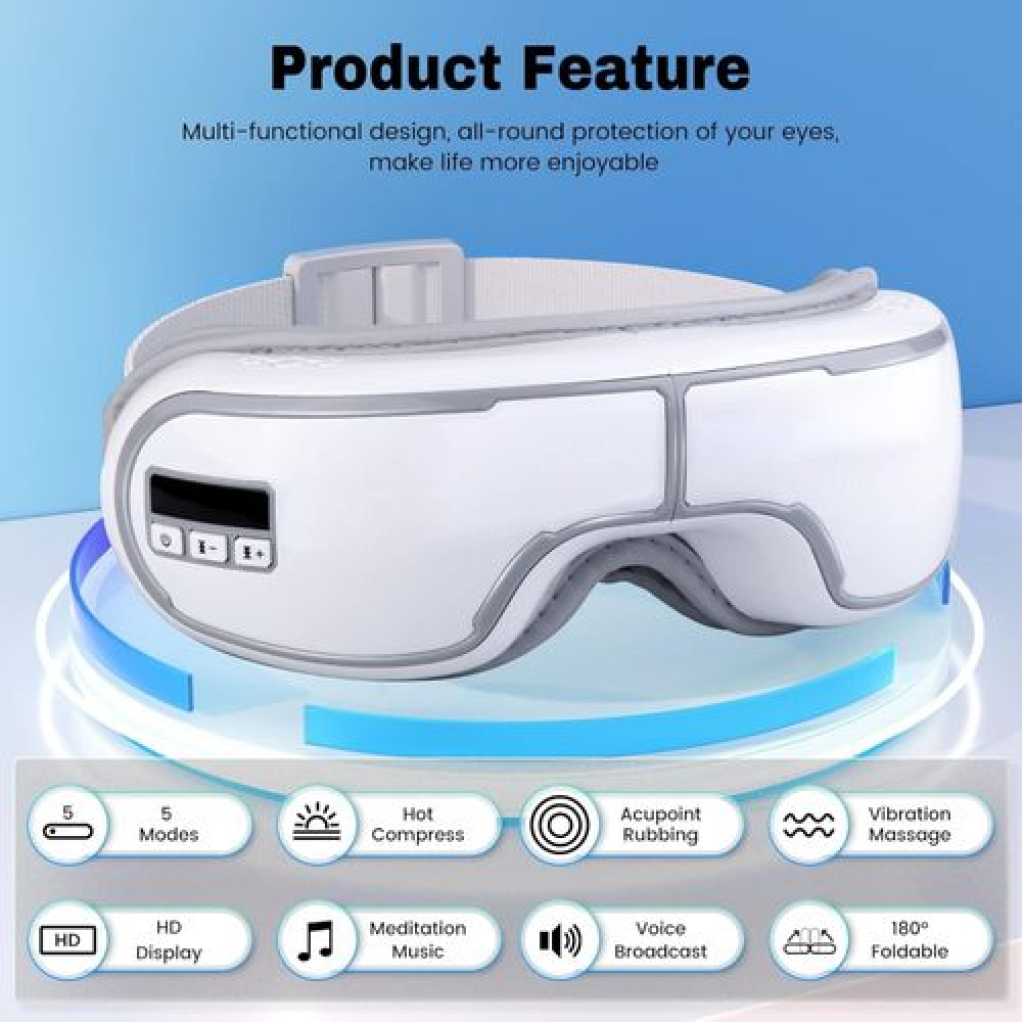 Mulit Modes Intelligent Air Pressure Vibration Wireless Music Eye Massager with Heat,FSA/HSA Eligible Eye Mask,Compression Massage,Eye Massager for Migraine Relief,Reduces Dark Circles, Eye Strain & Improve Sleep, Ideal Gift