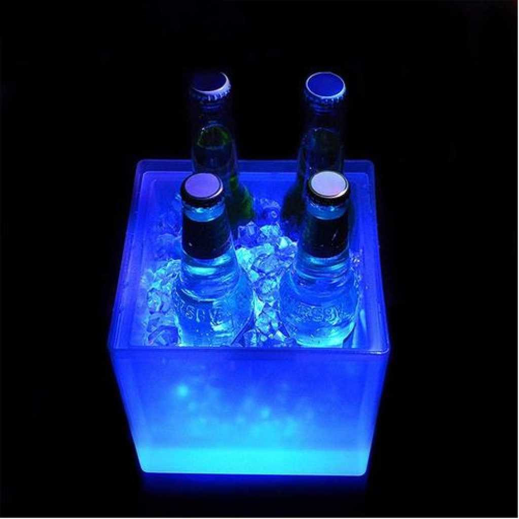 SMETA LED Ice Bucket Color Changing LED Cooler Bucket Double Layer Square Storage Cube Beer Ice Buckets, Portable Champagne Wine Drinks Cocktail Bucket for KTV Parties Bar Home Wedding