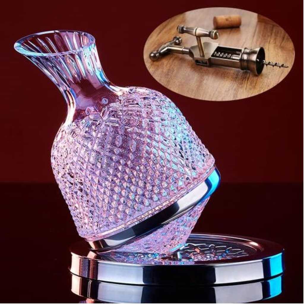 Spinning Decanter for Whisky, Wine, 1500ML Crystal Glass Wine Decanter Set for Wedding Gifts Wine Lovers
