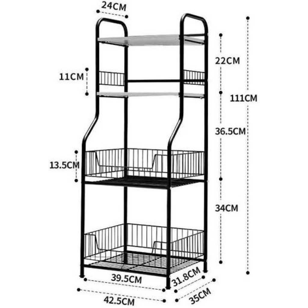 1 Piece Of 4-Tiers Kitchen Microwave Stand Storage Trolley Workstation Shelf/Tool Storage Shelf Microwave Rack/Multi-Function Kitchen Floor-Standing Rack/Baker Rack Kitchen Trolley/Space-saving Black