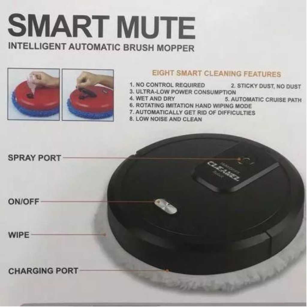 Smart Mute Automatic Brush Mopper Humidifier Cleanel Robot,Black