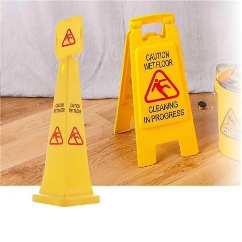 Non-Slip A-Frame Caution Sign Board Wet Floor And Work in Progress - Yellow