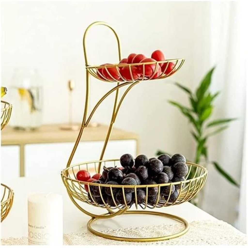 Crafts Stainless Steel 2 -Tier Countertop Fruit & Vegetable Basket And Organizer For Dining Table Kitchen Pan Snack Storage Bowl