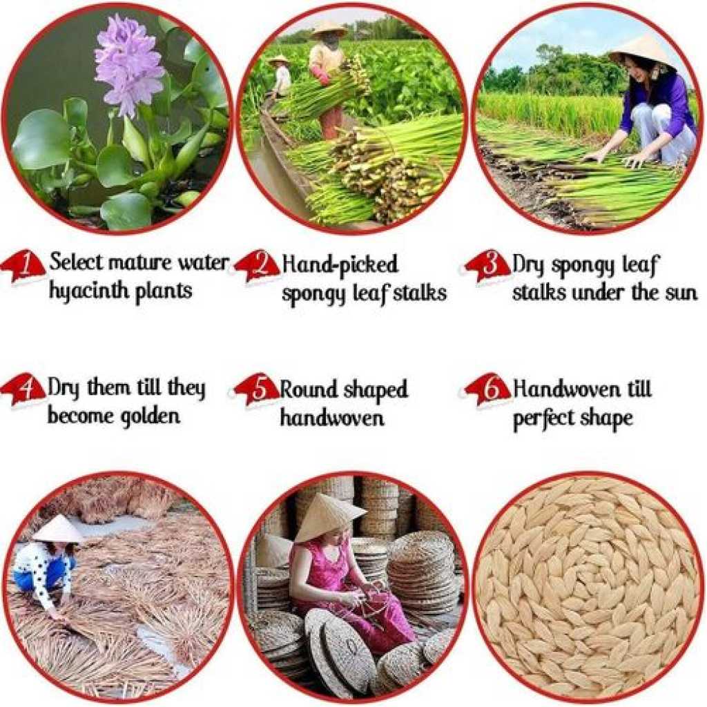 6 Pieces OF Oval Woven Placemats, Natural Water Hyacinth Placemats Straw Braided Rattan Placemats, 12x16 Inches Plate Chargers Set, Non-Slip Heat Resistant Woven Chargers for Dining Table