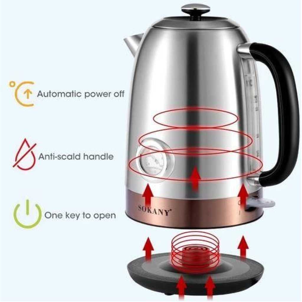 Sokany Electric Kettle For Boiling Water Fast With Temperature Level Indicator-Silver