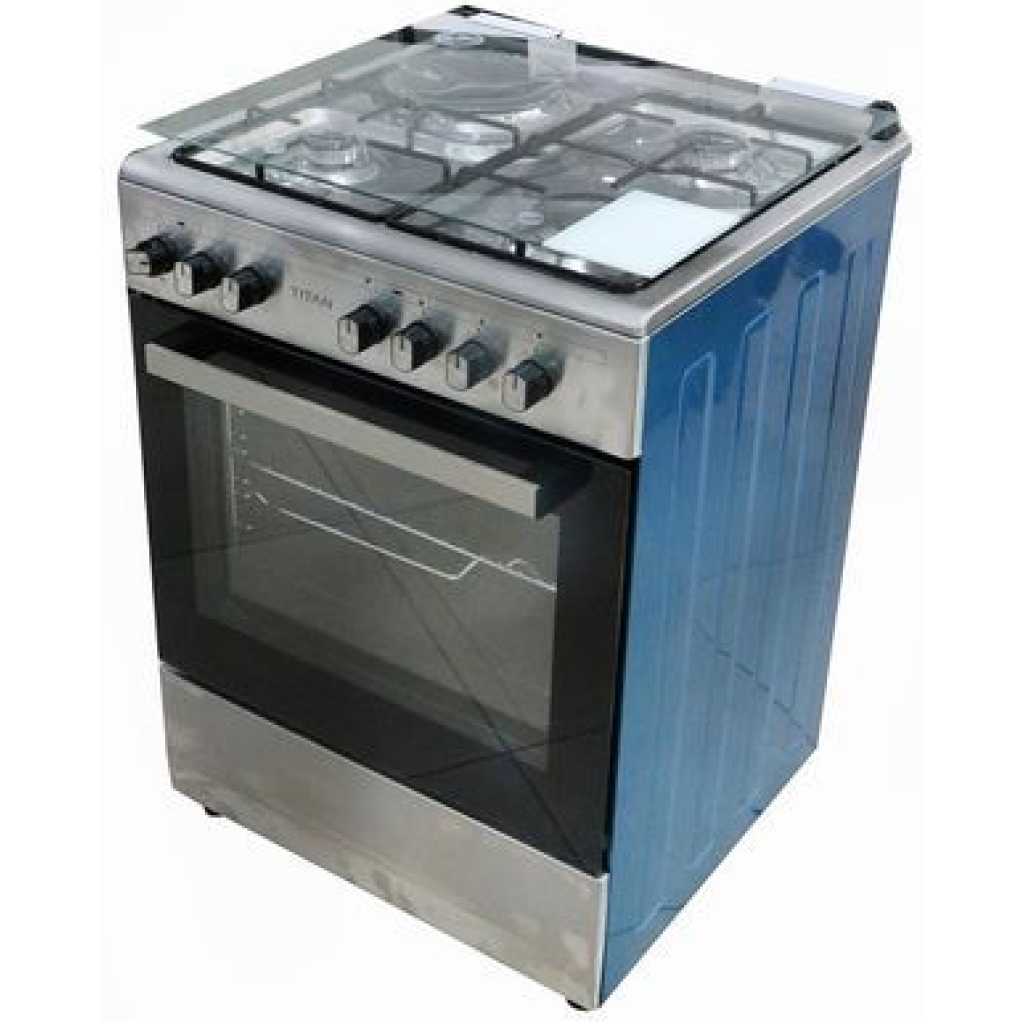 Titan Free Standing Cooker, 60x60cm, 3 Gas Burners + 1 Electric Plate, Gas Oven & Grill - TN-FC6310XA - Silver