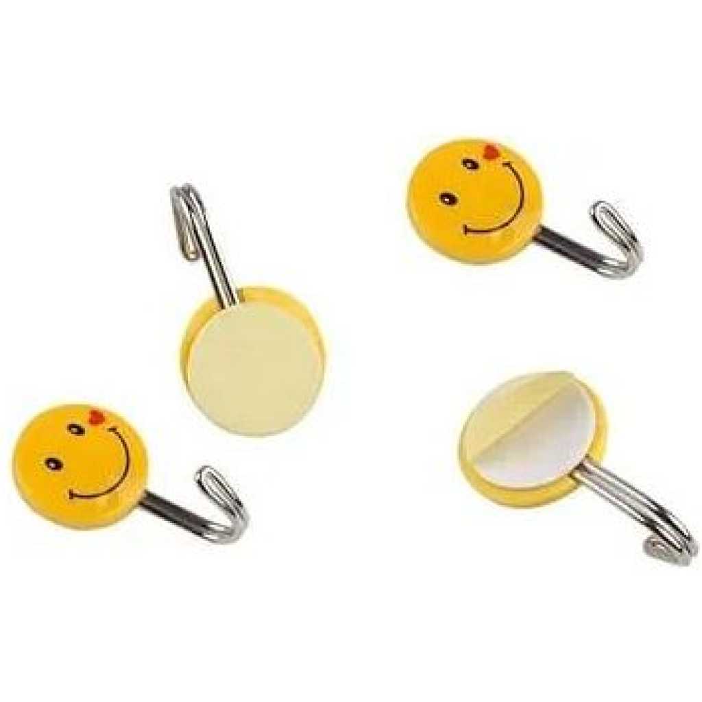 Self Adhesive Smiley Wall Steel Hooks Strong Wall Sticker Holder Door Hanger Hook (Pack of 10)