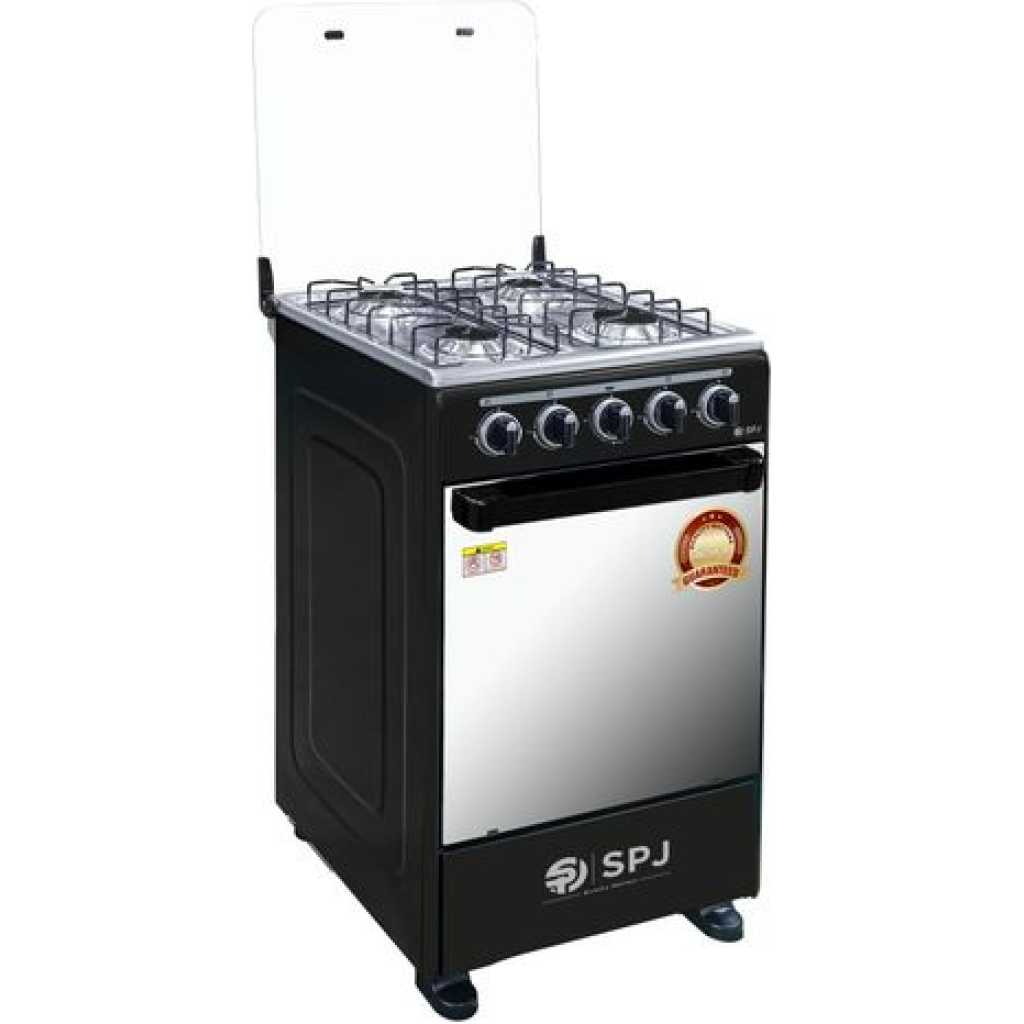 SPJ Full Gas Cooker 50x50cm, 4-Gas Burners, Auto Ignition, Oven and Grill - Black