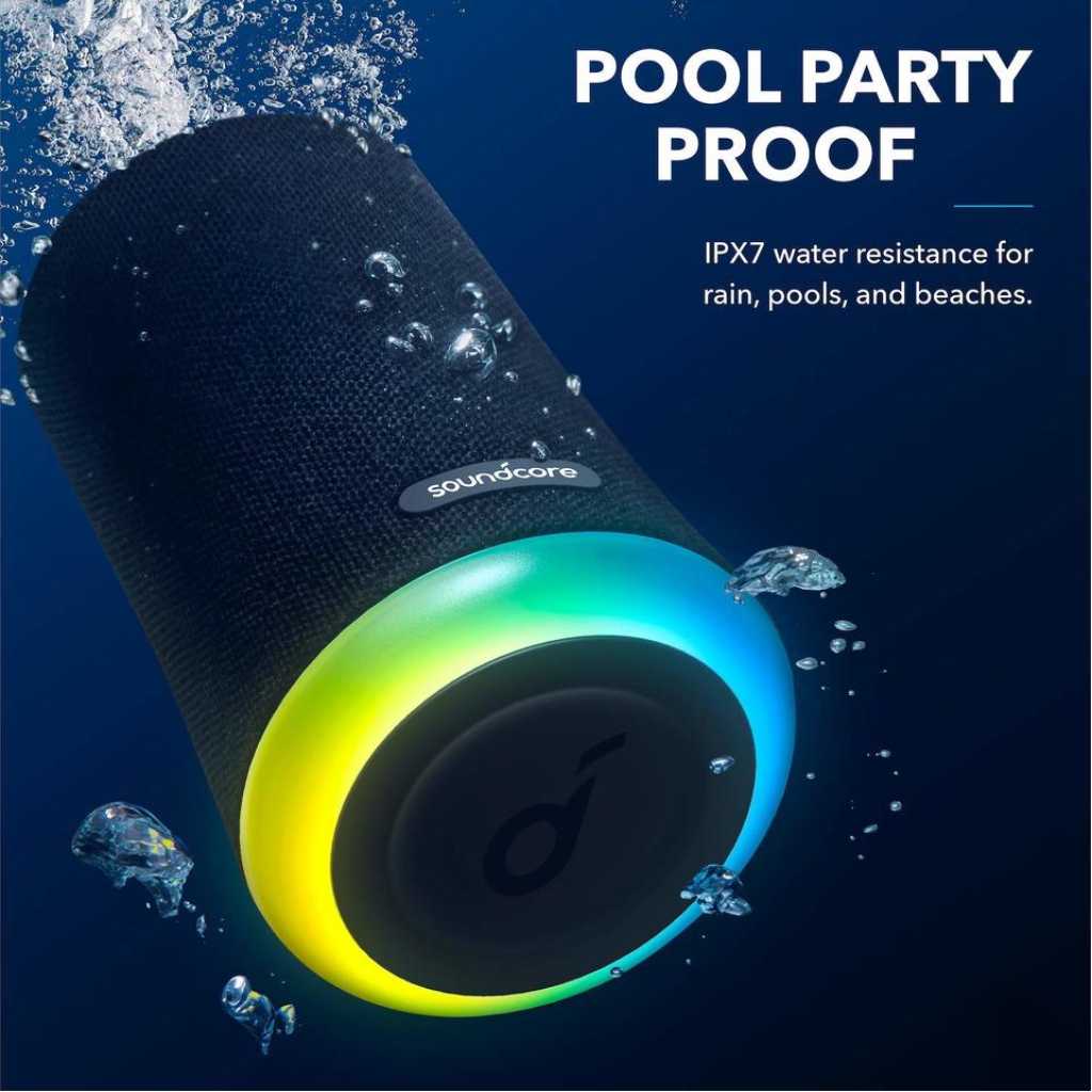 Soundcore by Anker Upgraded Flare Mini Bluetooth Speaker, Outdoor Bluetooth Speaker, IPX7 Waterproof for Outdoor Parties, LED Light Show with 360° Sound and BassUp™ Technology, App