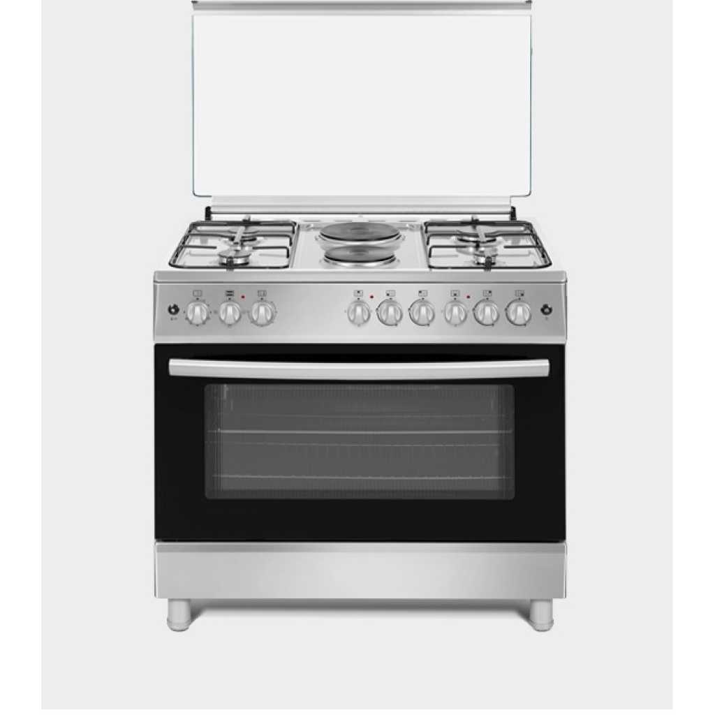 Duratek Cooker 90x60cm 4 Gas Burners And 2 Electric Plates, Wide Oven DTC9042STK