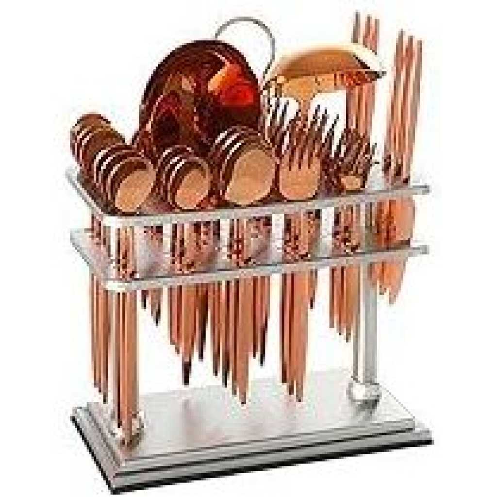 Life Smile Cutlery Set 38-Piece 18/10 Stainless Steel Spoon Set - Knife and Forks with cutlery holder - Tea & Ice Spoons - Dinner & Cake Fork - Fruit Knife - Soup ladle - Rice Server - Service for 6