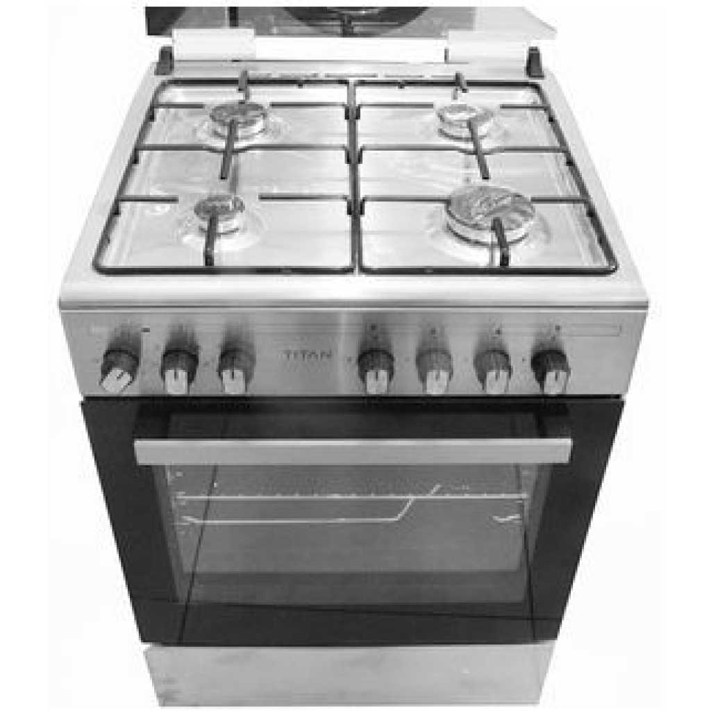 Titan Free Standing Full Gas Cooker, 60x60cm, 4 Gas Burners, Gas Oven & Grill - TN-FC6400XA - Silver