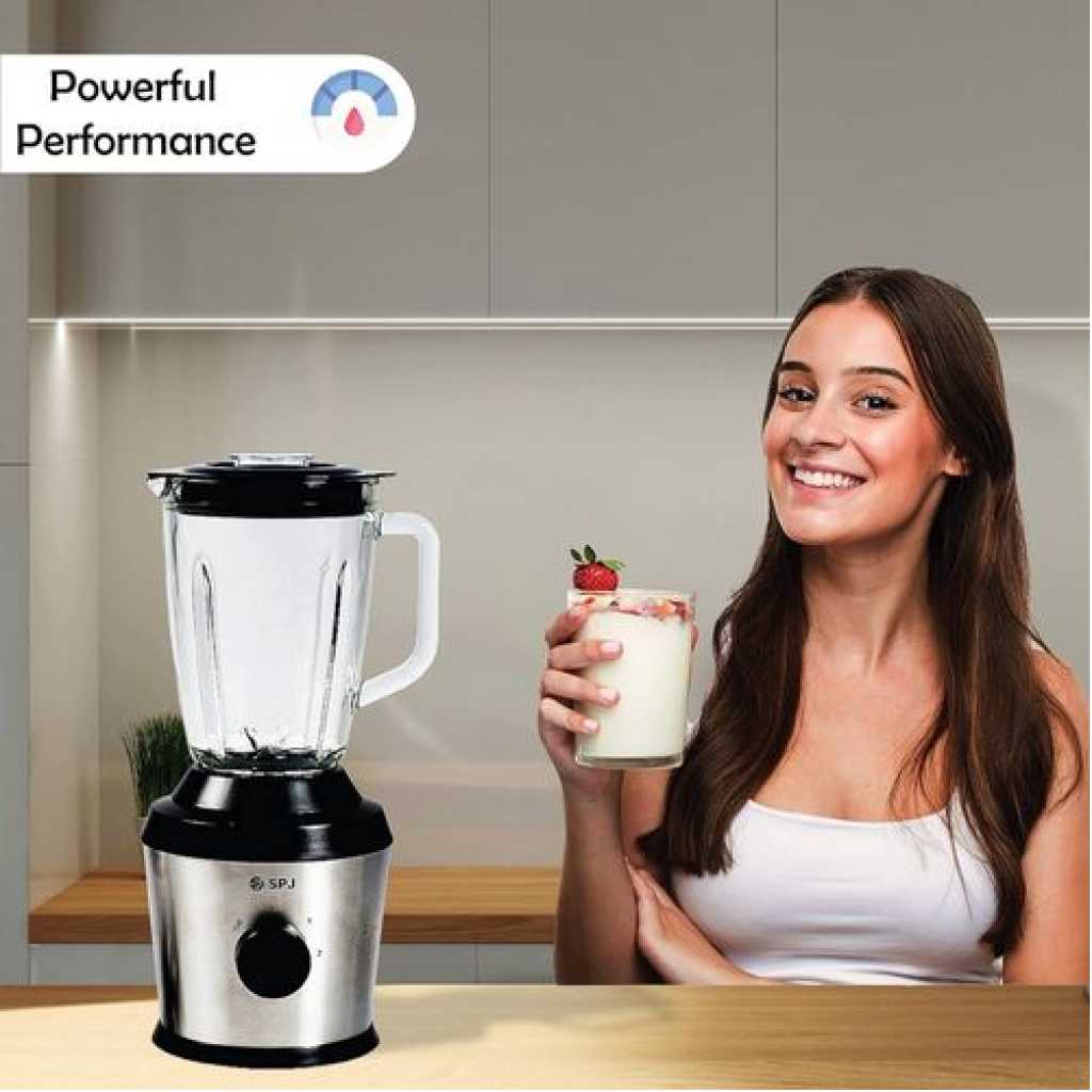 SPJ Proffessional 2 In 1 Blender, Grinder (Glass Jar) 1.5L - Siver & Black