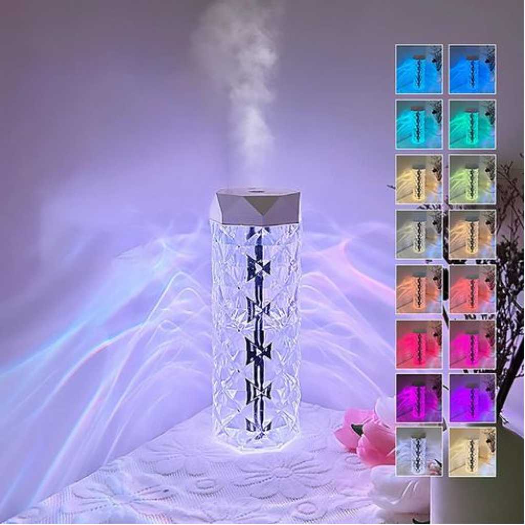 Crystal Lamp Air Humidifier Color Night Light Touch Lamp With Cool Mist Maker Fogger LED Atmosphere Room Decoration Home Decor Lights with 7 Colors Touch Control Night Light Noiseless Humidifier for Home, Office, Yoga with Auto-Off Protection,400ml