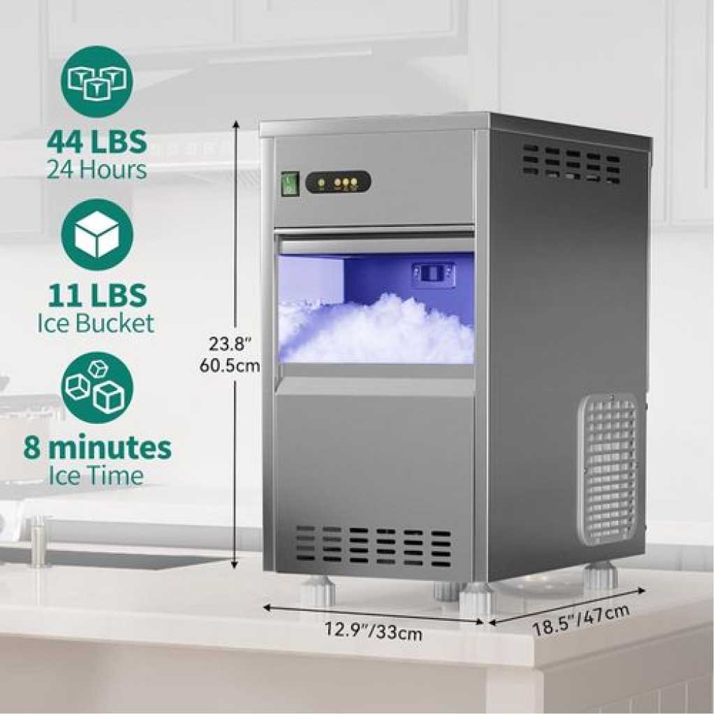 Commercial Snow Flake Ice Machine Flake Ice Maker Storage, Food Grade Stainless Steel Automatic Freestanding Counter Top Flake Ice Maker Machine with Water Filter, Scoop