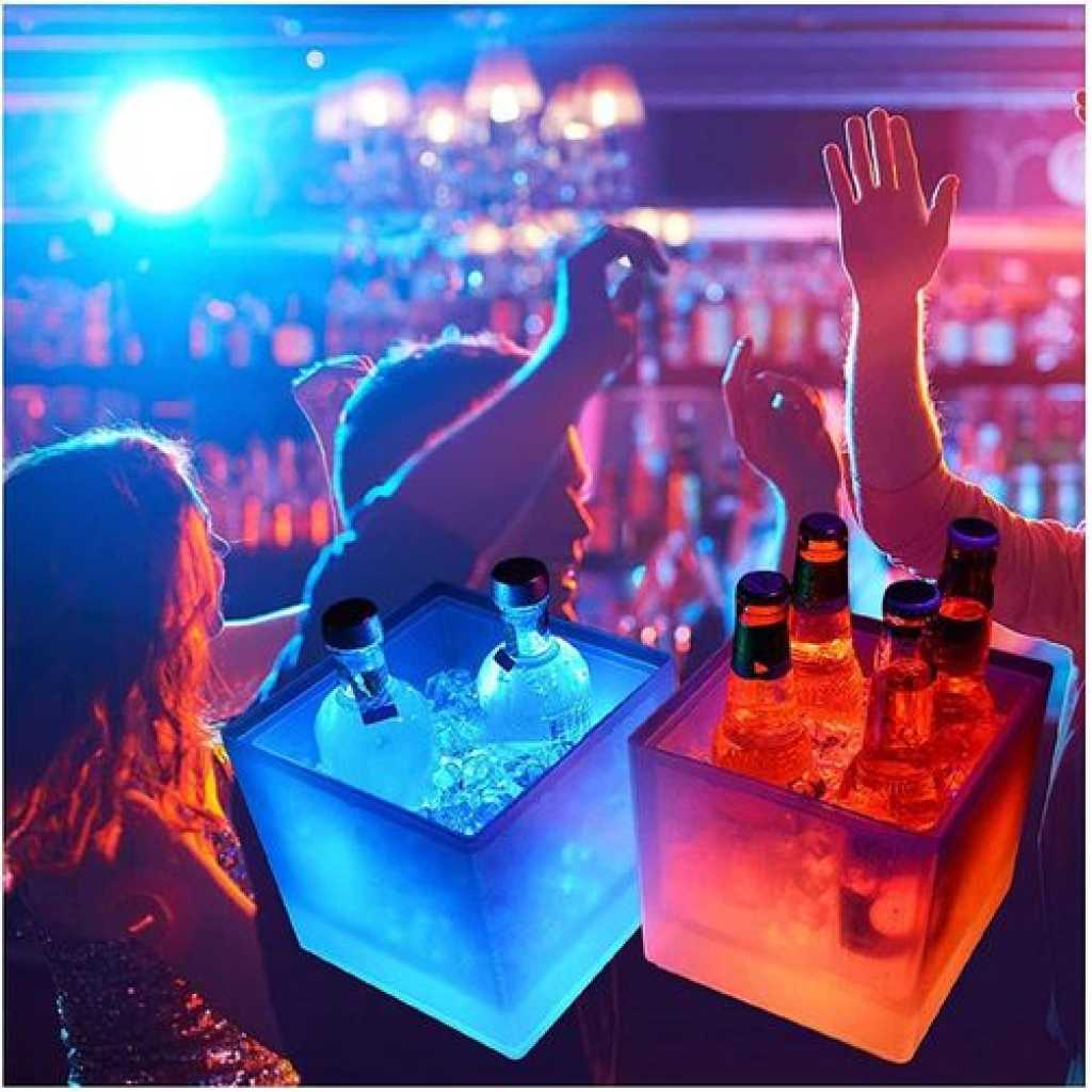 SMETA LED Ice Bucket Color Changing LED Cooler Bucket Double Layer Square Storage Cube Beer Ice Buckets, Portable Champagne Wine Drinks Cocktail Bucket for KTV Parties Bar Home Wedding