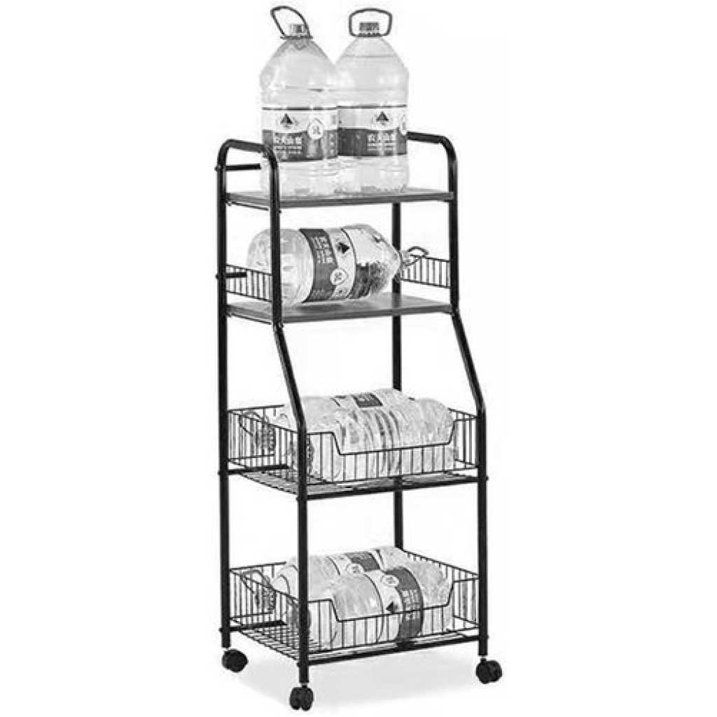 1 Piece Of 4-Tiers Kitchen Microwave Stand Storage Trolley Workstation Shelf/Tool Storage Shelf Microwave Rack/Multi-Function Kitchen Floor-Standing Rack/Baker Rack Kitchen Trolley/Space-saving Black