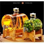 10 Litres Beverage Dispenser, Thickened Glassware Barrel With Sturdy Wooden Stand Whisky Wine Brewing Jar Dispenser With Faucet Countertop Water Dispenser For Iced Tea Beer Fruit Teapot Decor With Tap