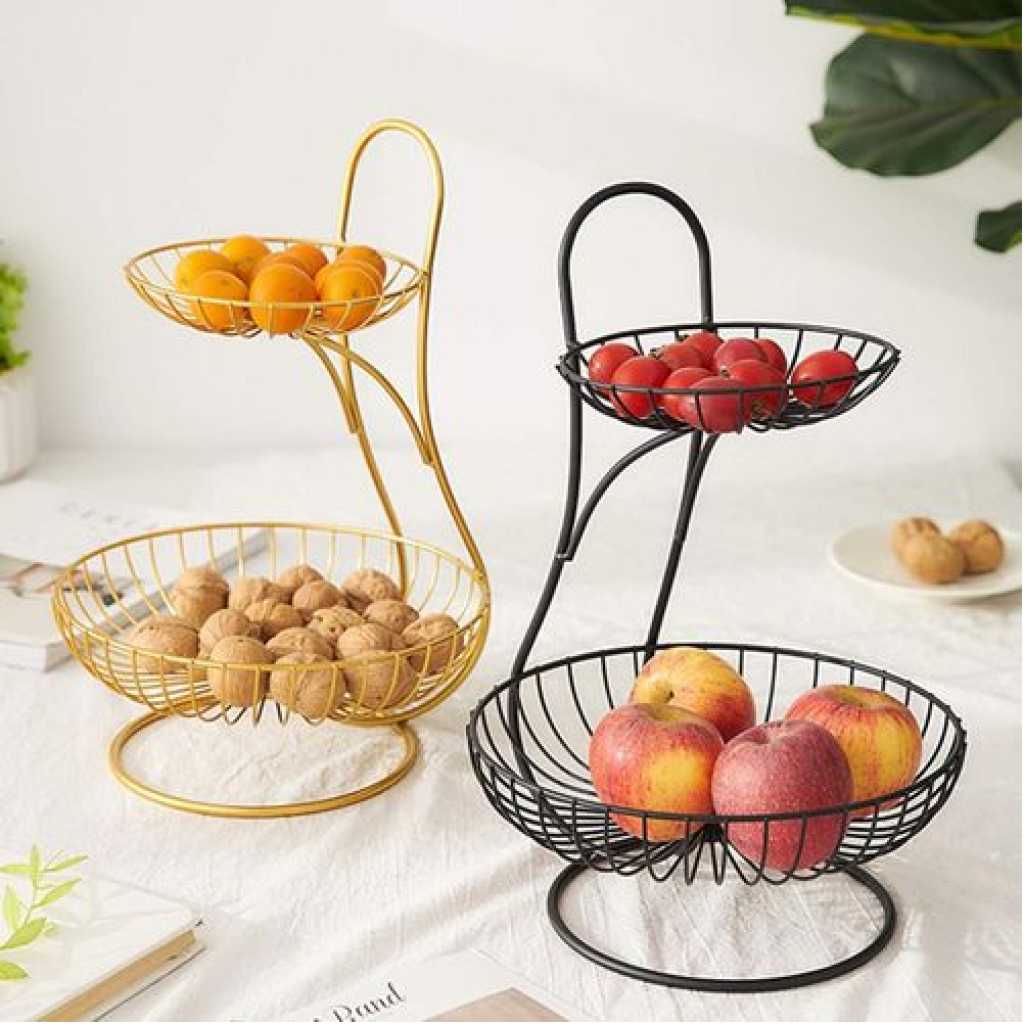 Crafts Stainless Steel 2 -Tier Countertop Fruit & Vegetable Basket And Organizer For Dining Table Kitchen Pan Snack Storage Bowl