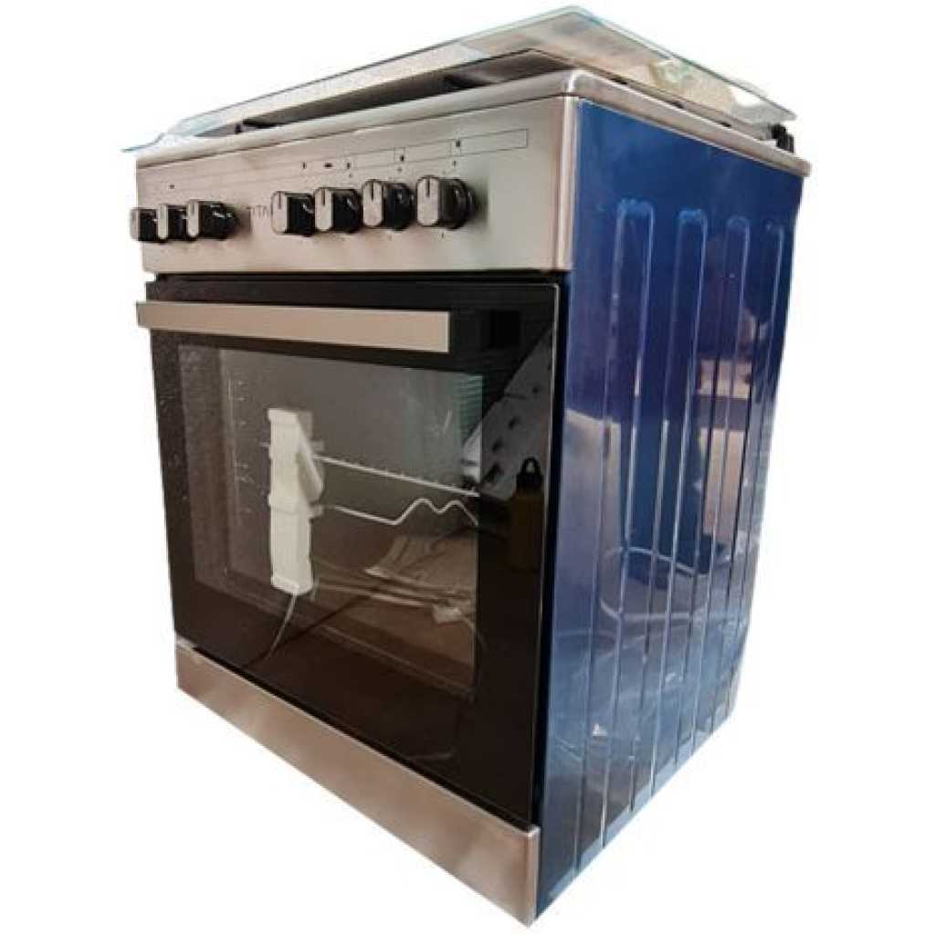 Titan Free Standing Cooker, 60x60cm, 3 Gas Burners + 1 Electric Plate, Gas Oven & Grill - TN-FC6310XA - Silver
