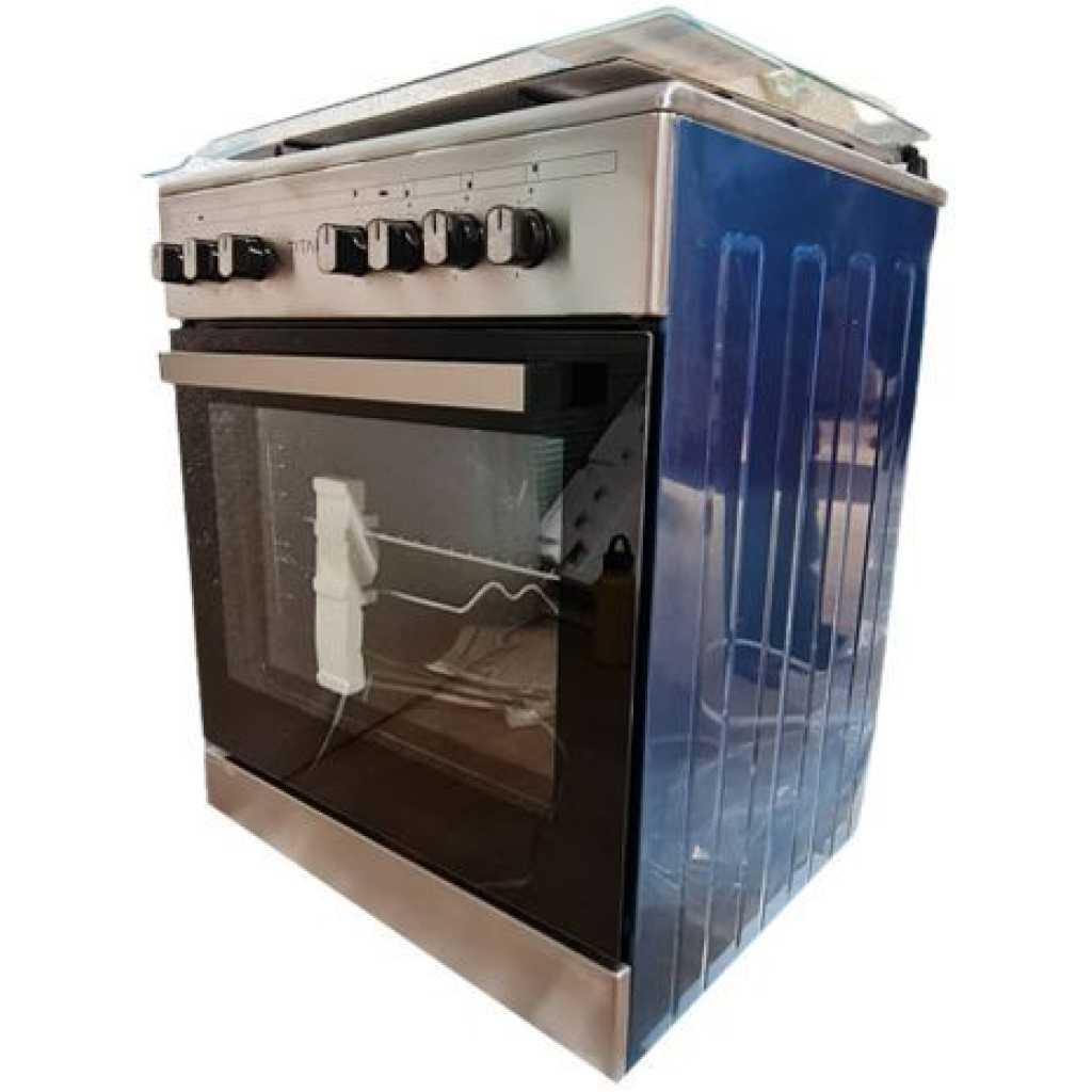 Titan Free Standing Full Gas Cooker, 60x60cm, 4 Gas Burners, Gas Oven & Grill - TN-FC6400XA - Silver