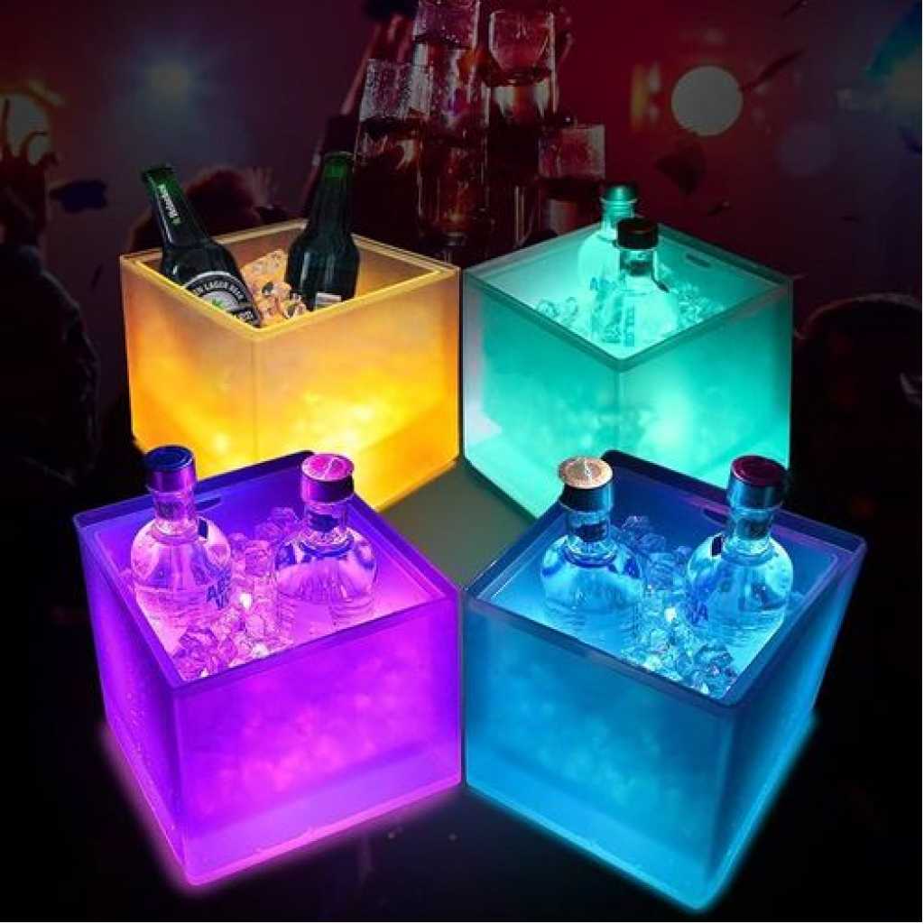 SMETA LED Ice Bucket Color Changing LED Cooler Bucket Double Layer Square Storage Cube Beer Ice Buckets, Portable Champagne Wine Drinks Cocktail Bucket for KTV Parties Bar Home Wedding