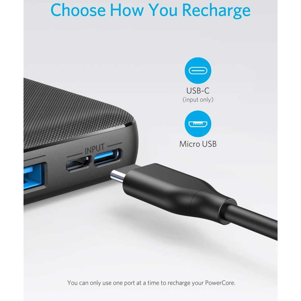 Anker 20000mAh Power Bank, PowerCore Essential Portable Charger with PowerIQ Technology and USB-C (Input Only), High-Capacity External Battery Pack Compatible with iPhone, Samsung, iPad, and More