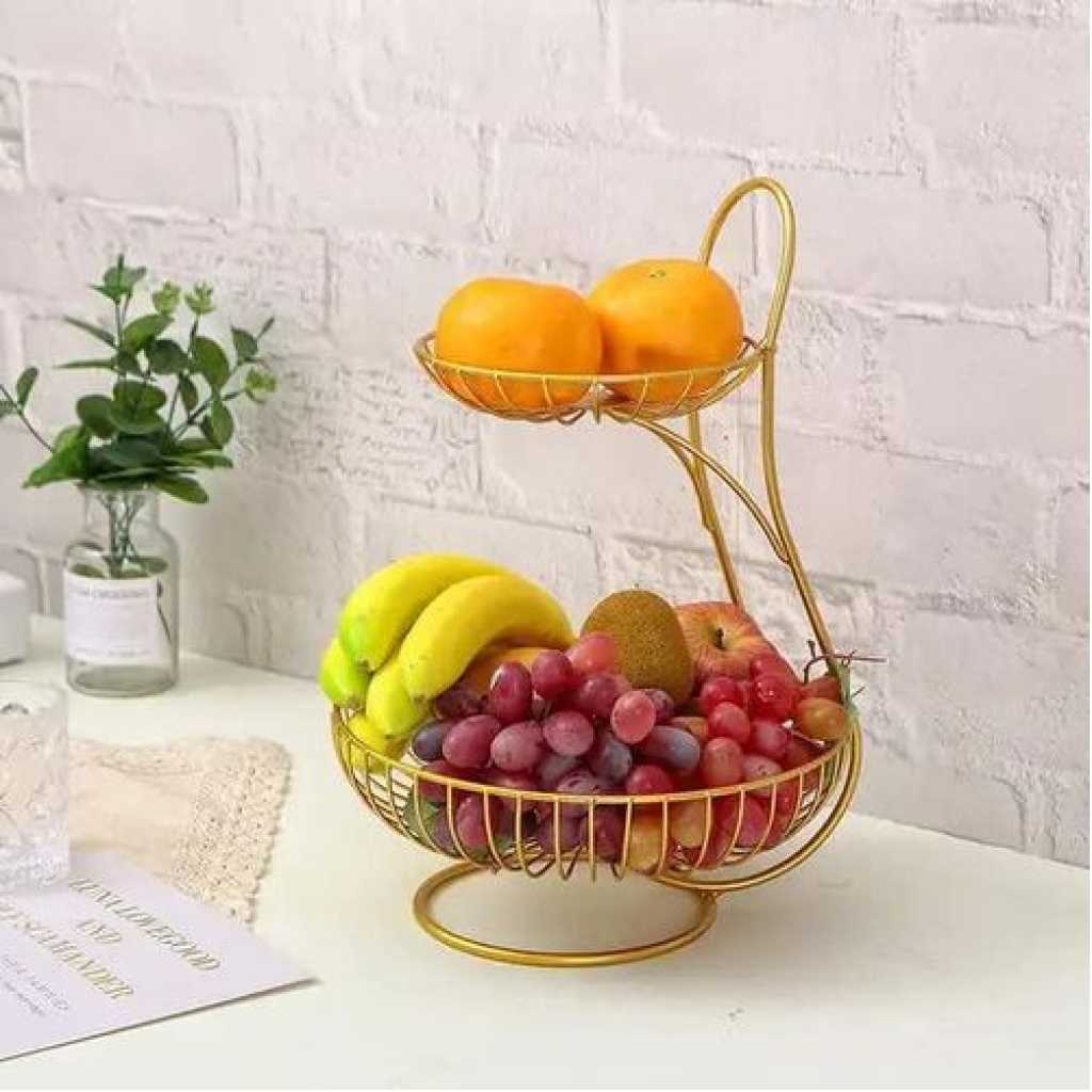 Crafts Stainless Steel 2 -Tier Countertop Fruit & Vegetable Basket And Organizer For Dining Table Kitchen Pan Snack Storage Bowl