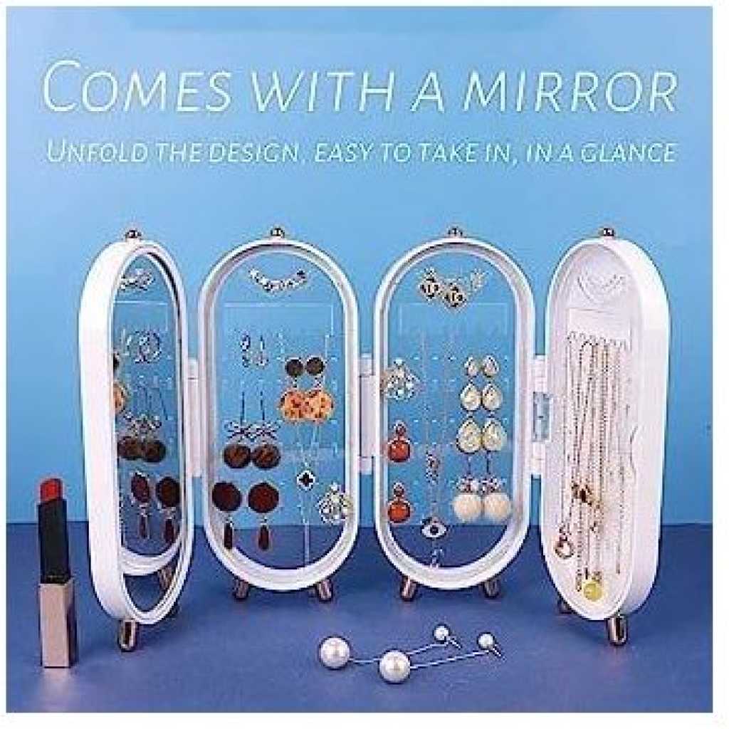 Earring Holder Stand Jewelry Storage Box for Women Foldable Acrylic Jewelry Display Stand Box Travel Rings Jewelry Case Rack With Mirror Necklace Organizer