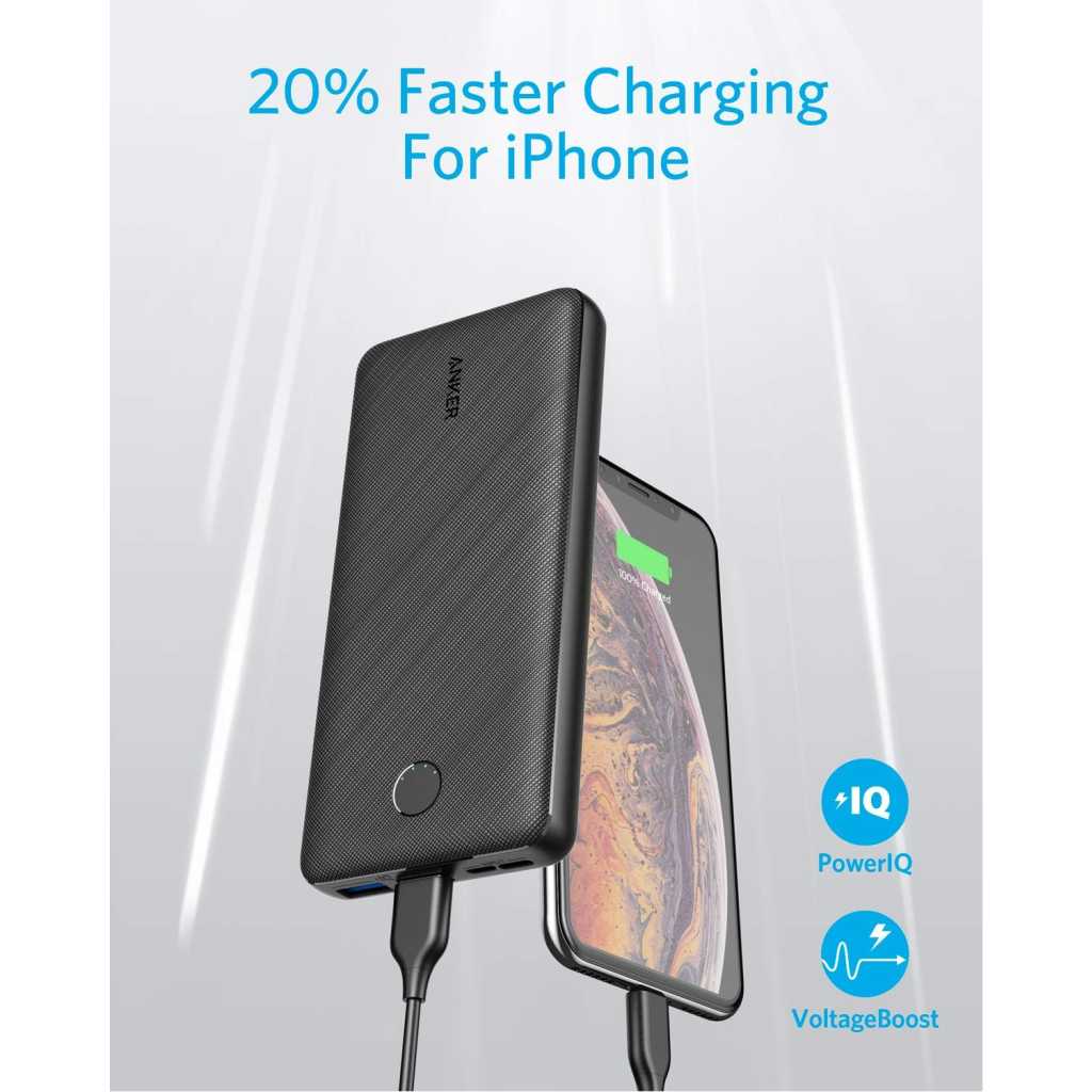 Anker 20000mAh Power Bank, PowerCore Essential Portable Charger with PowerIQ Technology and USB-C (Input Only), High-Capacity External Battery Pack Compatible with iPhone, Samsung, iPad, and More